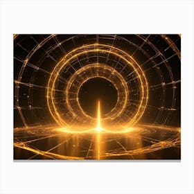 A Glowing Golden Portal Made Up Of Concentric Circles And Lines, Symbolizing A Gateway To The Unknown, A Virtual Space, Or A New Era Canvas Print