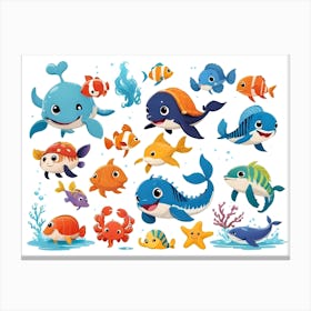 Cute Marine Animals Collection 1 Canvas Print