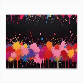 Abstract Image Of Colorful Paint Splatters On A Black Background Canvas Print