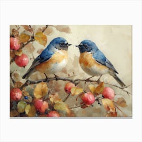Calligraphic Wonders: Bluebirds On A Branch Canvas Print