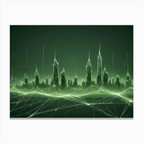 Digital Cityscape Rendered With A Mesh Of Interconnected Lines And Nodes, Symbolizing Technology, Connectivity, And Urban Development 6 Canvas Print