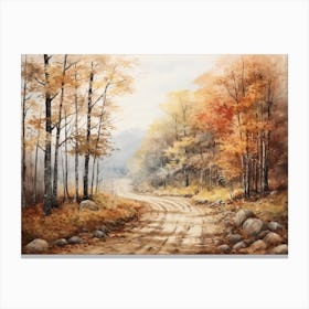 A Painting Of Country Road Through Woods In Autumn 33 Canvas Print