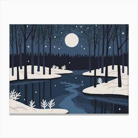 Winter Forest At Midnight Canvas Print