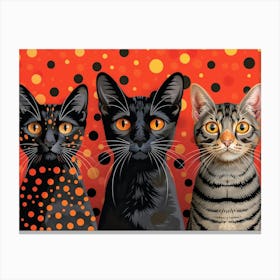 Three Cats On A Red Background Canvas Print