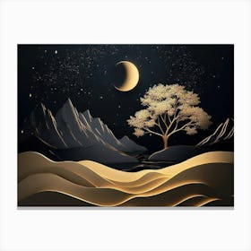 Landscape With Tree And Moon Canvas Print