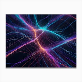 Abstract Background Of Glowing, Interconnected Lines And Particles In Vibrant Neon Colors, Representing Energy Flow Or Data Transmission Canvas Print