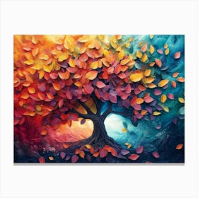 3d Abstraction Art of Tree Surrounded By Many Colorful Leaves Canvas Print