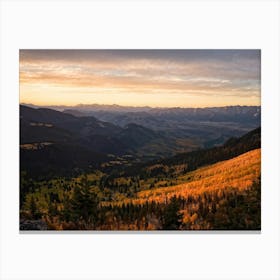 Alpine Landscape Bathed In The Warm Glow Of Autumn Colors Expansive Mountains Stretching Into The H (5) Canvas Print