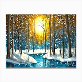 Blue Of Winter - Winter Forest River Canvas Print