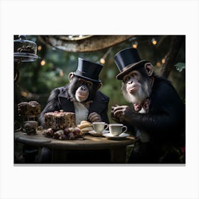 Chimpanzees' Tea Party In The Forest Canvas Print
