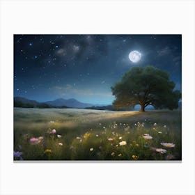 Moonlight In The Meadow Paintings Art Print Canvas Print