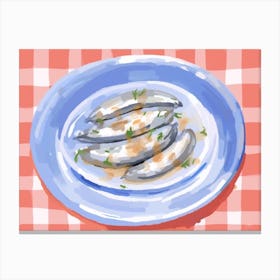 A Plate Of Anchovies, Top View Food Illustration, Landscape 4 Canvas Print