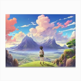 Girl Looking At The Mountains Canvas Print