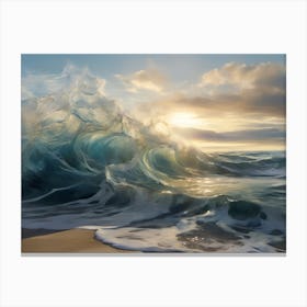 Ocean Crashing Waves Paintings Art Print 1 Canvas Print