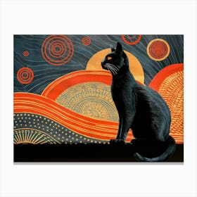 Black Cat At Sunset Canvas Print