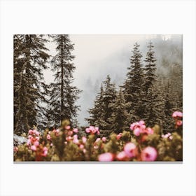 Foggy Forest Flowers Canvas Print