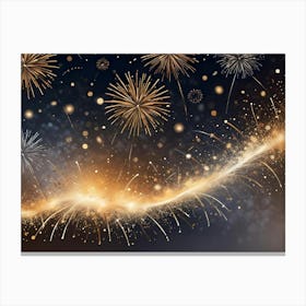 Abstract Image Of A Burst Of Golden Fireworks With A Sparkling Trail Against A Dark Background Canvas Print