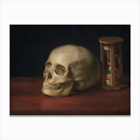 Skull and Hourglass, circa 1814. Painted by Christian Albrecht Jensen | HD Remastered Perfect Reproduction | Gloomy Vintage Skull Gothic Painting Canvas Print