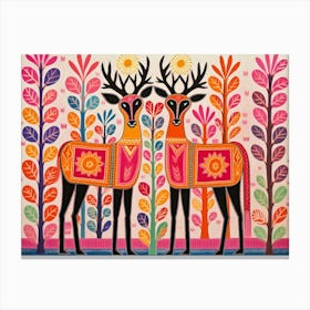 Elk 2 Folk Style Animal Illustration Canvas Print