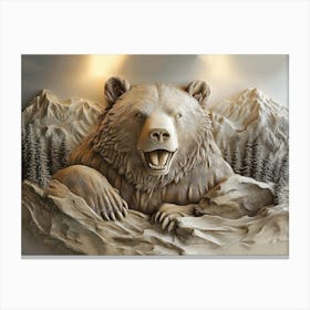 Stunning 3d Bear with Intricate Details Carved in Stone Canvas Print