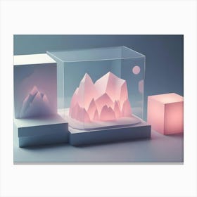 3d Illustration Of A Glass Box With A Paper Mountain Range Inside Canvas Print