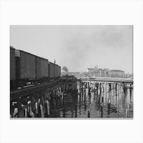 On The Harbor Of Astoria, Oregon, Shipping By Rail And Water Is Centered On Fish, Vitamin Products, Lumber And Canvas Print