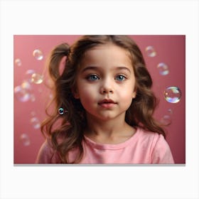 Little Girl Blowing soap Bubbles 3 Canvas Print