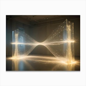 A Glowing, Wire Like Sculpture In The Shape Of An H , Casting A Warm Light Onto The White Floor Canvas Print