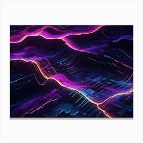 Abstract Digital Art Featuring A Futuristic, Glowing Landscape With Wavy Lines And Neon Accents Canvas Print