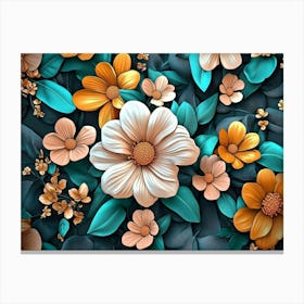 Colorful 3D Flowers and Leaves Canvas Print