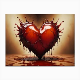 A 3d Illustration Of A Broken Heart Made Of Liquid, Dripping With Red Liquid Canvas Print