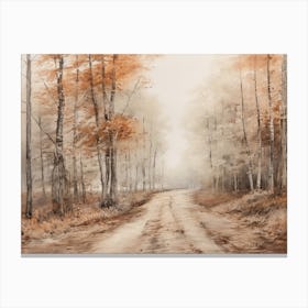 A Painting Of Country Road Through Woods In Autumn 7 Canvas Print