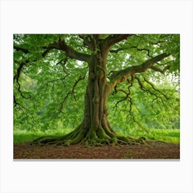 A Diligently Thriving Oak Tree Sprouting Mightily Against The Backdrop Of A Verdant Forest Its Stur 2 Canvas Print