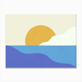 Sunset Island Beach Sky Horizon Graphic Abstract Landscape Bold Vibrant Colors - Yellow Blue Canvas Print