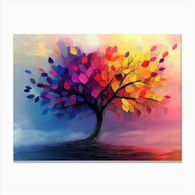 Elegant Colorful Tree with Vibrant Leaves Illustration Background Canvas Print