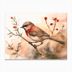 A Bird On The Bush Minimalism Canvas Print