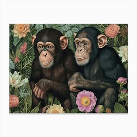 Floral Animal Illustration Chimpanzee 1 Canvas Print