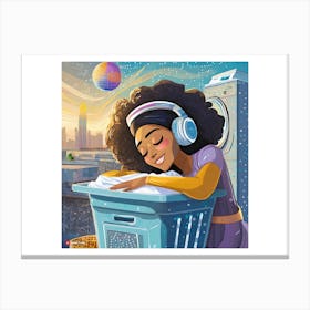 Afro Girl Listening To Music Canvas Print