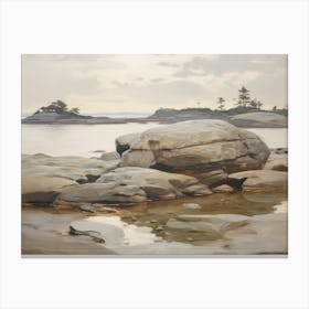 Boulders On Shore Oil Painting Canvas Print
