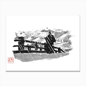 Samurai Under The Rain Canvas Print