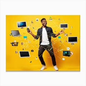 Young African American Man In Front Of Computer Canvas Print