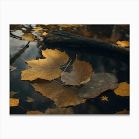 Leaves Floating In Puddles Canvas Print