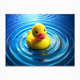 Yellow Rubber Duck Floating In Blue Water 1 Canvas Print