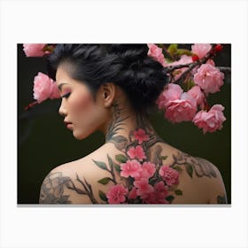 Asian Woman With Cherry Blossoms Tattoos Canvas Print