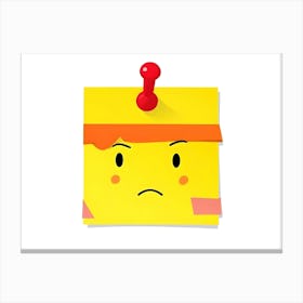 Yellow Sticky Note With Sad Face And Tape Cute Character Canvas Print