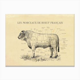 French Beef Butcher Cuts Chart Canvas Print