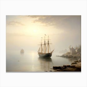 Ship In Fog Gloucester Harbor 3 Canvas Print