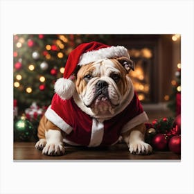 Funny English Bulldog Santa portrait 1 Canvas Print