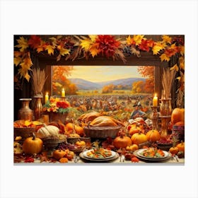 An Upbeat Thanksgiving Promotion Captured In A Spectacle Of Lavish Autumnal Embellishments Surroun 2 1 Canvas Print