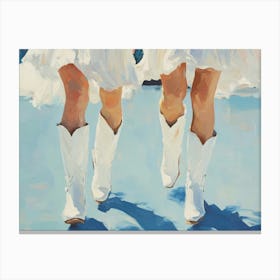 Two Women In White Cowboy Boots Canvas Print